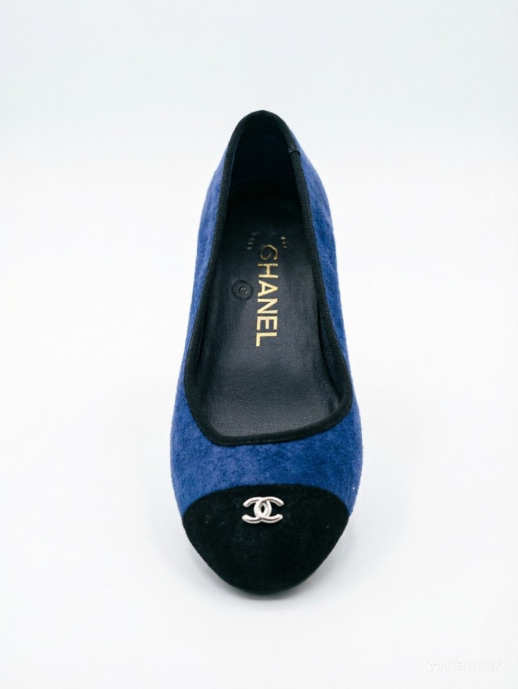 Chanel Blue And Black Cap-Toe Ballet Flats